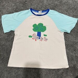 Korean brand 100% cotton Cream and Blue Graphic T-Shirt